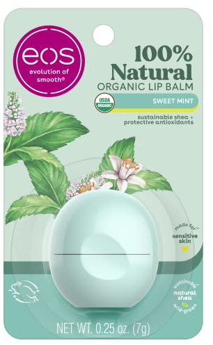 eos 100% Natural & Organic Lip Balm - Sweet Mint, All-Day Moisture, Dermatologist Recommended for Sensitive Skin Care, Lip Care Products, 0.25 oz
