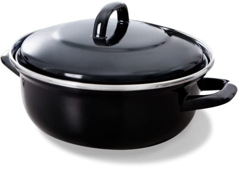 BK Fortalit Induktionsfähiger Topf aus emailliertem Stahl, 20 cm/1,4 l, mit Deckel, Backofen- und Bratensicherheit bis 230 °C, spülmaschinenfest, PFAS-frei, schwarz