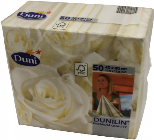 Duni Poesie-Servietten aus Dunilin Motiv White Dreams, weiße Rosen, 40 x 40 cm, 50 Stück