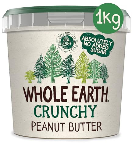Whole Earth - Crema Crujiente de Cacahuete - 1 kg - Sin Azúcar Añadido y Sin Gluten - Apta para Veganos - Fuente de Fibra y Proteínas - Ideal para Untar en Pan o Tostadas