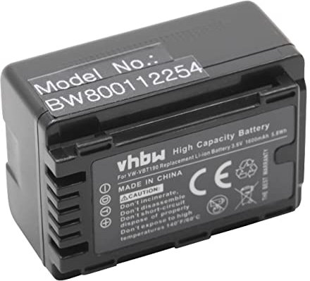 vhbw Li-Ion battery 1600mAh (3.6V) for video camera/camcorder Panasonic HC-V720M, HC-V720MGK, HC-VX870, HC-W570, HC-W580, HC-VXF1 replaces VW-VBT190