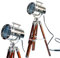 THORINSTRUMENTS Vintage Spotlight Tripod Chrome/Silver Finish & Brown TABLE LAMPS