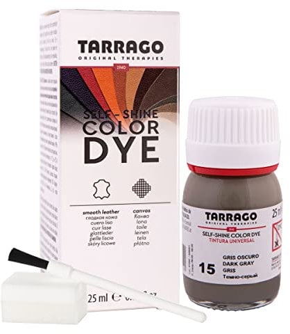 Colori e Tinture per Scarpe o Borse 25 ml | Pelle Naturale e Sintetica | Con Pennello e Spugna Applicatore ((15) Grigio Scuro)