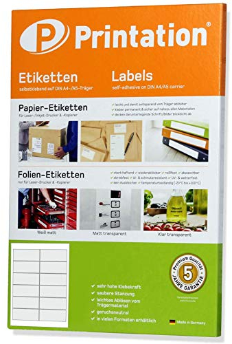 Printation Etiketten selbstklebend 97 x 42,3 mm, Adressetiketten zum Beschriften, 120 Etiketten, 10 Blatt A4, 12 Aufkleber pro Bogen, ideal für Briefversand, Blanko-Etiketten, 2x6 Layout 97x42,3mm