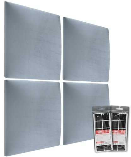 MOLLIS - Lot de 4 Panneaux muraux carrés et décoratifs - en Mousse - pour tête de lit ou Protection Contre Les Chocs - Réduit Le Son et améliore l'acoustique - 30 x 30 cm - Bleu Clair