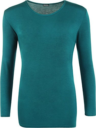 Ladies Long Sleeve T-Shirt Top Womens Plus Sizes - Teal - 16