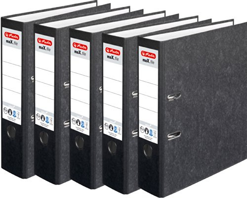 HERLITZ Ordner maX.file nature A4 8cm ge Wolkenmarmorbezug selbstklebendes Rückenschild | 5er Sparpack in diversen Farben zur Auswahl (Schwarz)