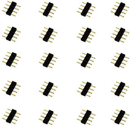 LitaElek 20pcs 4 Pin LED Strip Connector RGB LED Tape Connector LED Ribbon 4pin Plug Male to Male Adapter LED Band Extender Quick Connecter for SMD 5050 3528 2835 RGB LED Strip Lights, Black