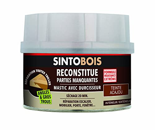 SINTO Reconstitue Bois Angles & Gros Trous - Teinte Acajou - 190G - Idéal pour Reconstituer, Réparer et Reboucher une Partie Manquante sur du Bois - Pour escalier, mobilier, porte, fenêtre
