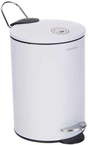 blomus -TUBO- Treteimer aus pulverbeschichtetem Stahl, Weiß, 3L Fassungsvermögen, Smart-Close-System, entnehmbarer Eimer, exklusives Badaccessoire (H / B / T: 24,5 x 17 x 17 cm, Weiß, 68945)