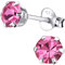 EYS JEWELRY Damen Ohrstecker 925 Sterling Silber – 5 mm runde Zirkonia Kristalle in Rosa – Klassische Silber Ohrringe für Frauen