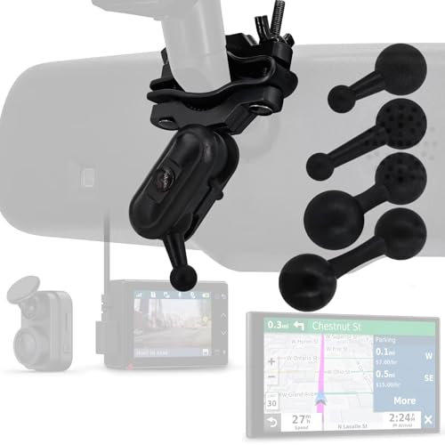 iSaddle for Garmin Dash Cam Mount - Car Rearview Mirror & Handle Bar Holder for Garmin Dash Cam Mini 30/35/45/46/55/56/65W/66W/67W X110/X210/X310/Speak Plus & 17mm GPS Mount (4 Ball Head)