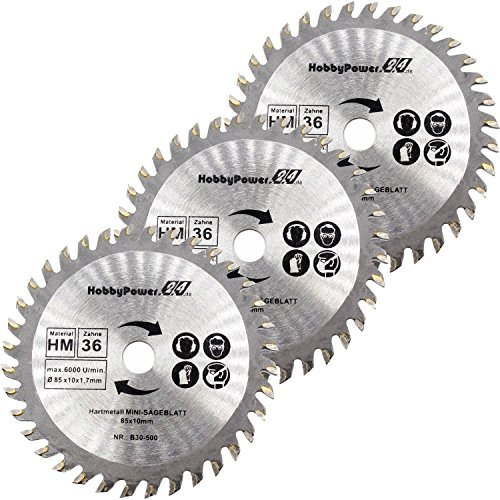 3 Stück Mini Handkreissäge HM Sägeblatt Holz Ø 85x10mm 36 Zähne für HandyCut Worx