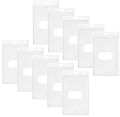 Karteo Kartenhalter mit Daumenausschub [50 Stück] Ausweishülle transparent vertikal Ausweishalter Schutzhüllen Hartplastik für Ausweise Namensschilder Werksausweise Karten