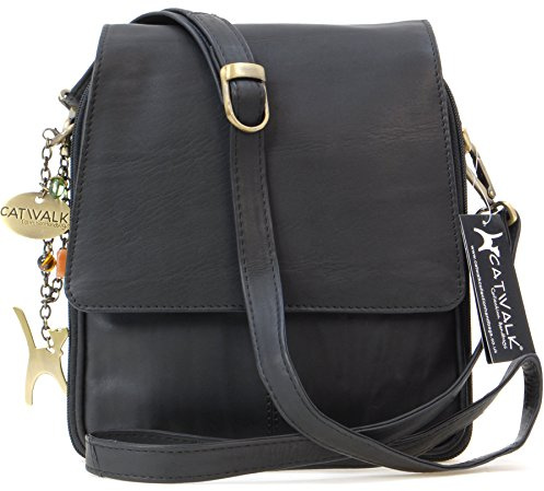 Catwalk Collection Handbags Genuine Leather Cross Body Bag Metro | Medium Handbag for Women, Organiser Messenger Bag, Many Pockets and A5 Compartments, Adjustable Detachable Crossbody Strap