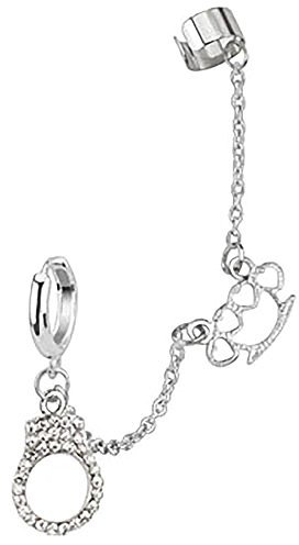 Piercingfaktor Damen Ohrstecker Ohrklemme Ear Cuff mit Ketten Handschelle Schlagring Stylen Lang Silber Ohrringe