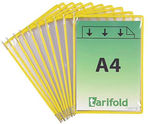 Tarifold Fr 114004– Pochettes à pivots A4 PVC pour Support Kit Présentoir Mural et Pupitre porte document Métal, Couleur Jaune, 10 pochettes