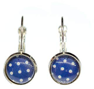 Miniblings Polka Dots Cabochon Rockabilly Ohrringe Pünktchen blau weiß Punkte - Handmade Modeschmuck I Ohrhänger Ohrschmuck versilbert