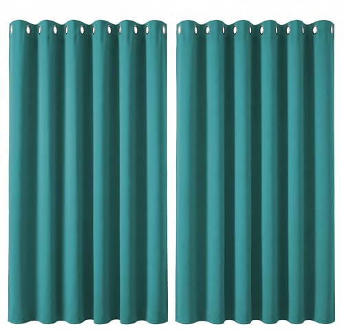 Deconovo Super Soft Solid Eyelet Thermal Insulated Blackout Curtains for Bedroom, 90 Width x72 Drop, 1 Pair, Turquoise