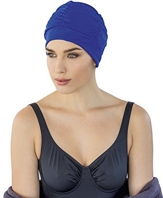 Fashy® Damen Stoffbadehaube mit Folieninnenhaube und weichem Kopfband aus Silikon - Marine - (3403-54)