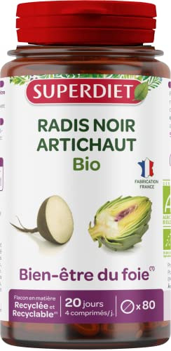 Digestion, détox foie - Radis noir, Artichaut - Bio - Comprimés | Cure de 20 jours - 80 comprimés - Digestion difficile, drainage hépatique - Fabrication française – Vegan – Superdiet