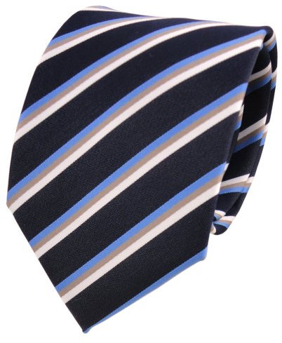 Designer Krawatte blau dunkelblau beige weiß gestreift - Schlips Binder Tie