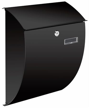 Perel Briefkasten Nice, Wandmontage, gebogen, mit Namensschild, inkl. 2 Schlüssel, Abmessungen (H x B x T) 40 x 31 x 16 cm, Schwarz