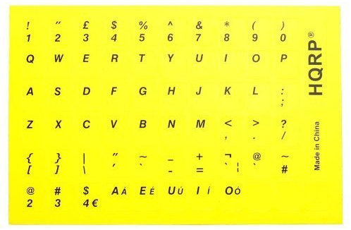 HQRP English Non-Transparent Keyboard Stickers for UK layout with Black Lettering on Yellow Background + Extra Letters for US Keyboard