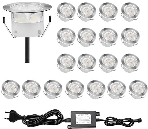CHNXU 20er Set Terrassen Einbaustrahler LED Bodeneinbauleuchten Warmes Weiß Aussen Ø45mm Treppen Einbauleuchte IP67 Wasserdicht Boden Lampe für Garten Gehweg Küche Balkon Holzdeck