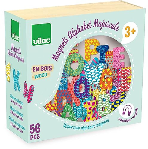 Vilac – 6702 – Großbuchstaben mit Magneten – 56 teilig, Alphabet Großbuchstabe