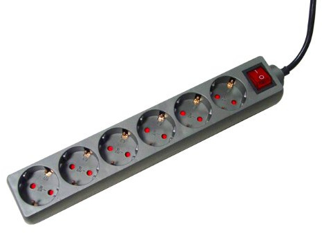 UNITEC Tischsteckdose mit Stecker Schalter, 6-Fach, 1.4 m, H05VV-F3G1.5 mm², Titan