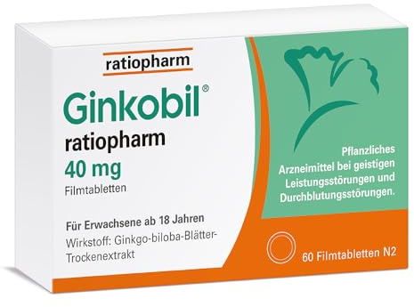 Ginkobil® ratiopharm 40 mg Filmtabletten, 60 Filmtabletten | Stärken die Gedächtnisleistung und Konzentrationsleistung* mit dem Extrakt aus Ginkgo biloba