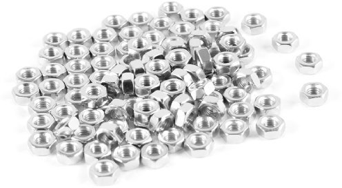 sourcing map 100 piezas M3 3 mm rosca hembra hexagonal tuerca de metal sujetador tono plateado