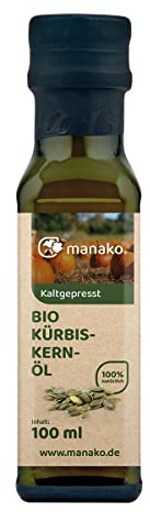 manako Olio di semi di zucca biologico, tostato, spremuto a freddo, bottiglia di vetro da 100 ml