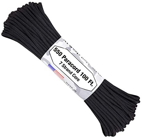Atwood Seil 250 kg Typ III 7 Stränge Kern Paracord, 0,3 cm x 30 m, Schwarz
