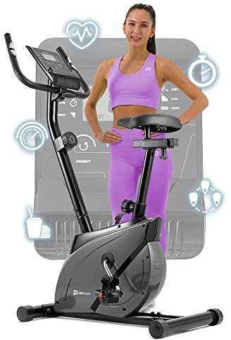 Hop-Sport Onyx Heimtrainer Fahrrad - Fitnessgerät für Zuhause mit Pulssensoren und Computer, 8 Widerstandsstufen, Schwungmasse 7 kg - Fitnessfahhrad für ein max. Nutzergewicht von 120kg Grau