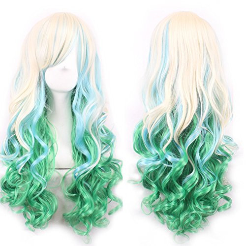 AneShe Gradient Cosplay Anime Perücke lang gelockt Harajuku Lolita Stil Kostüm Perücke für Frauen