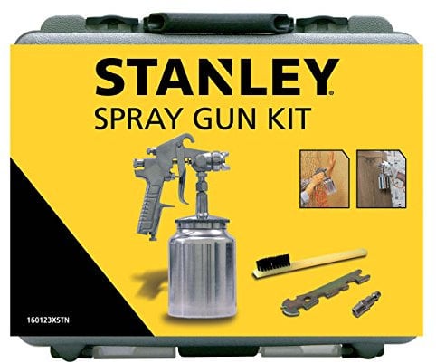 Stanley Farbsprühpistole für Kompressor 160123XSTN - inkl. Aufbewahrungskoffer, Schraubenschlüssel, Pinsel und Kupplung 1/4 - 4Bar - Metall - Silber