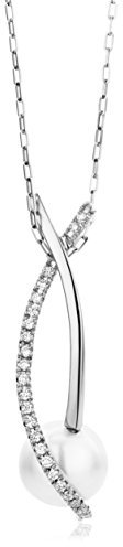 MIORE Schmuck Damen 0.17 Ct Diamant Halskette mit Kettenanhänger graue Süßwasserperle 9 mm und Diamanten Brillanten Kette aus Weißgold 18 Karat /750 Gold
