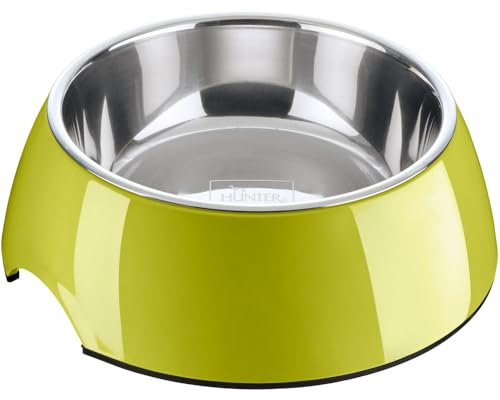 HUNTER Melamin-Napf, Futternapf, Trinknapf für Hunde und Katzen, herausnehmbarer Edelstahlnapf, 700 ml, lemon