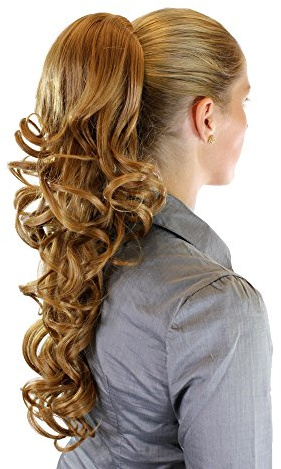 WIG ME UP - WK03-27 Haarteil/Zopf voluminös Locken lockig sehr lang (60 cm) + Steckkämme & Gummizug Goldblond