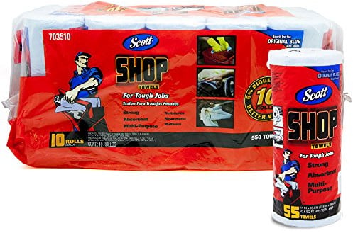 Scott Shop 10-Pack 55 Towels Per Roll, 11 X 10.4 Sheet Size, Absorbs Liquids, Oils and Grease, 11 X 10.4 inches