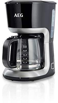AEG KF 3300 Kaffeemaschine (Skalierte 1,5 l/12-18 Tassen Aroma-Glaskanne, Warmhaltefunktion, Sicherheitsabschaltung, Wasserstandsanzeige, Ein/Aus-Schalter, entnehmbarer Filter-Korb, schwarz/silber)