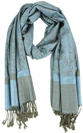 PASKMLNA Pashmina-Schal, Paisleymuster, Jacquard, Stola, Olive-light Aqua01870, Large