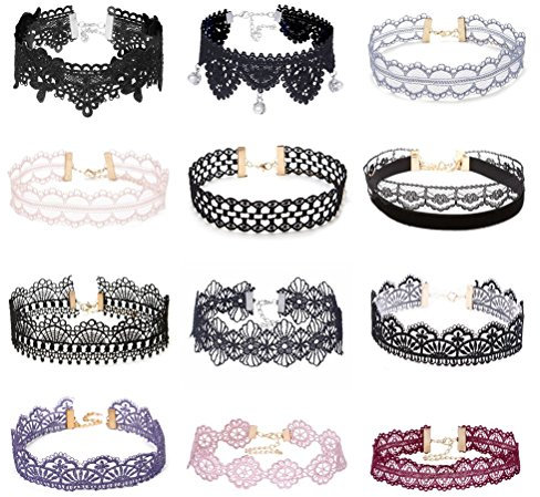 Floweralight 12 Stück Halsbänder für Damen Samt Kette Tattoo Choker Set Joker Halsketten Spitzen Mehrfarbig