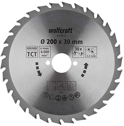 wolfcraft 6379000 | Handkreissägeblatt HM | Serie grün | 30 Zähne | ø200mm