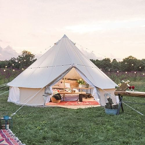 Family Camping Cotton Canvas Bell Zelt mit Reißverschluss in Bodenplane und mit Herd Loch (Durchmesser 5M)