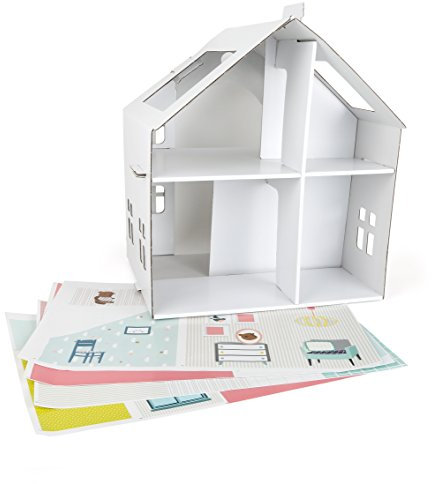 small foot 10761 Puppenhaus aus Pappe zum Bekleben, leichtes Aufbauen mit praktischem Griff zum Transport, inkl. Schöne Aufkleber zum Verzieren, fördert Kreativität und Motorik
