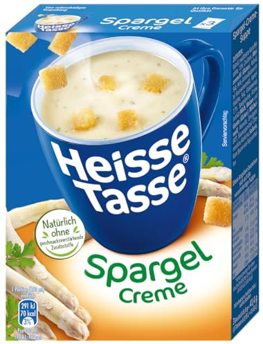 Heisse Tasse Spargel-Creme Suppe mit Croûtons 12er Pack (12 x 450 ml), Genieße unseren cremigen Spargel in nur 2 Minuten - Der perfekte Suppen-Snack