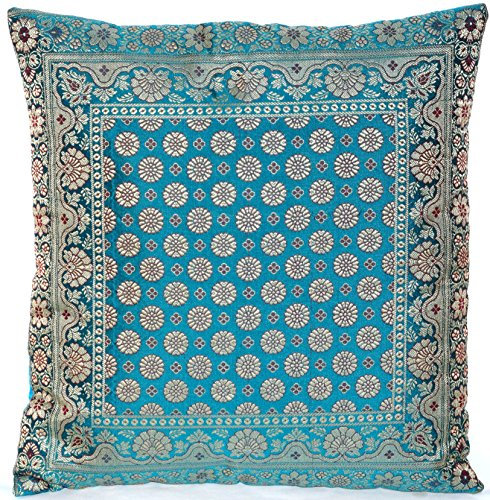 Türkis / Turquoise Indische Seide Deko Kissenbezüge 40 cm x 40 cm, Extravaganten Deko Kissenbezüge für Wohnzimmer und Schlafzimmer Dekoration, Kissenhülle aus Indien. Angebot gültig solange der Vorrat reicht